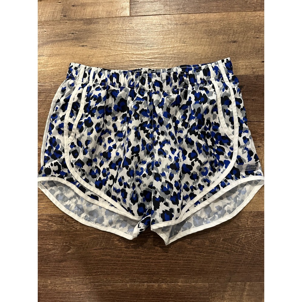 Calvin Klein Performance Blue Leopard Print Running Shorts Womens Medium